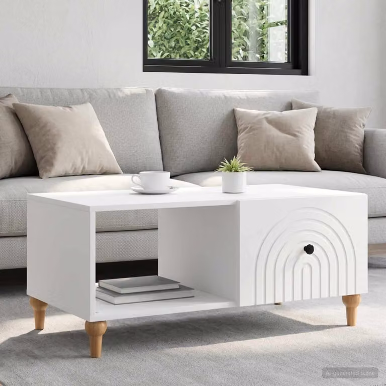 vidaXL Tavolino da salotto moderno rettangolare Bianco L: 90 cm, P: 50 cm, H: 40 cm in MDF laminato
