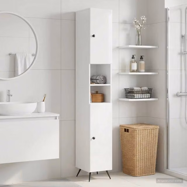 Armadio da bagno moderno vidaXL bianco lucido con ripiani interni e scaffale aperto L 30,0 cm, P 23,4 cm, H 190,0 cm