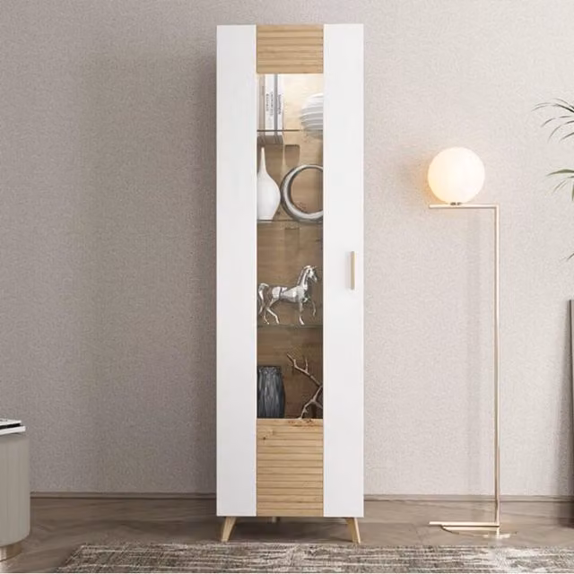 Mobile Espositore Camastra, Vetrina un Ripiano, 58x35x202.5h cm Marrone Rovere Nodi