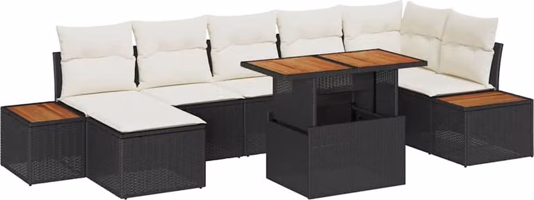 Set Divano da Giardino con archiviazione 8 pcs Nero Poly Rattan