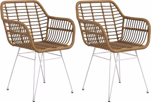 HOMCOM Set di 2 sedie fauteuils con Schienale e braccioli curve, Il rattan PE e Piedi robusti in acciaio, design bohémien, bianco  Aosom Italy