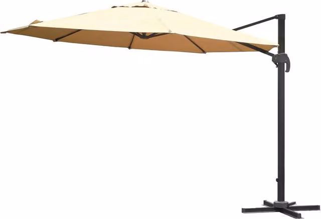 Premium - Ombrellone da giardino decentrato in alluminio con telo ecrù in poliestere 250 gr/mq da Ø 350 cm con airvent. Ombrellone rotante a 360° con base a croce.