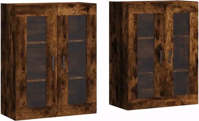 Set di 2 armadietti da parete pratici design contemporaneo stoccaggio elegante 69,5 x 34 x 90 cm in legno ingegnerizzato rovere fumo 02_0055437