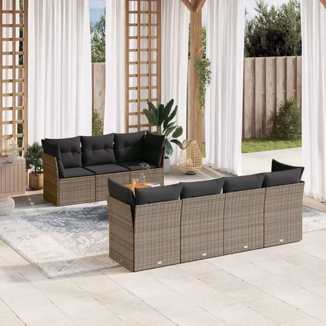 Set Divano da Giardino 8 pz con Cuscini Grigio in Polyrattan 3255836