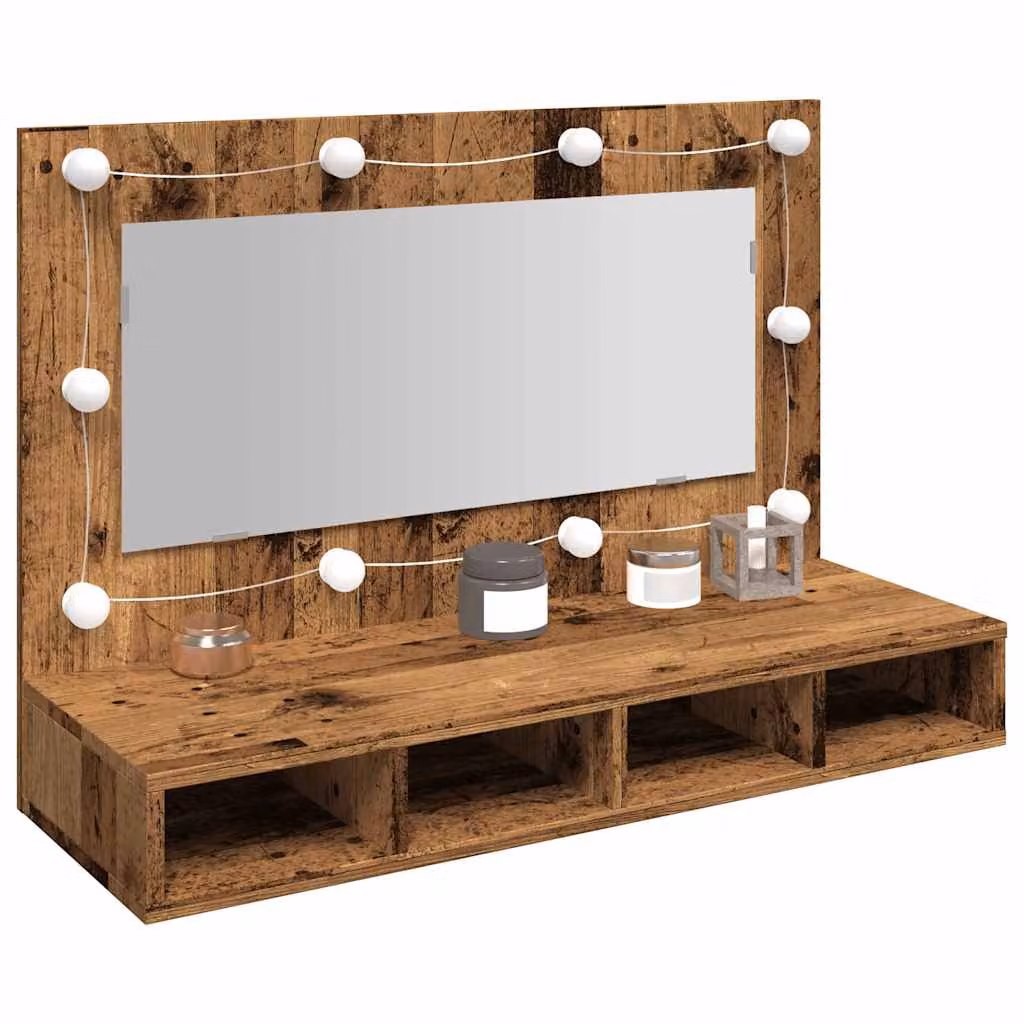 Mobile da bagno con specchio e illuminazione LED vidaXL in legno marrone L: 90 cm, P: 31,5 cm, H: 62 cm