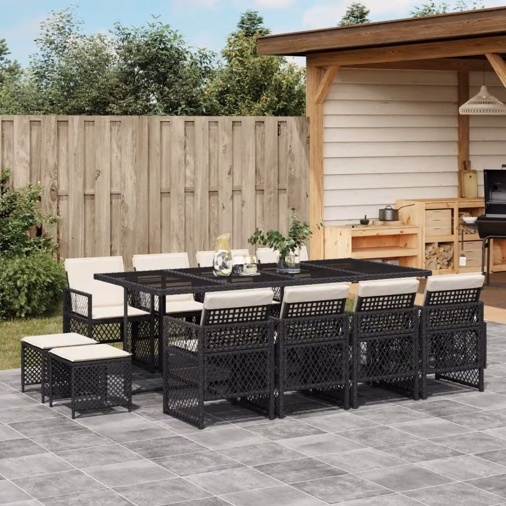 Maison Exclusive - Set da Pranzo da Giardino 13pz con Cuscini Nero in Polyrattan