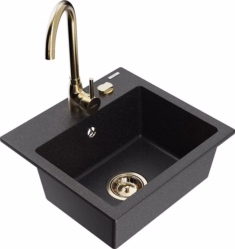 Mexen Milo lavello da cucina in granito a 1 vasca con miscelatore Telma, nero/argento - 6505-73-670200-50