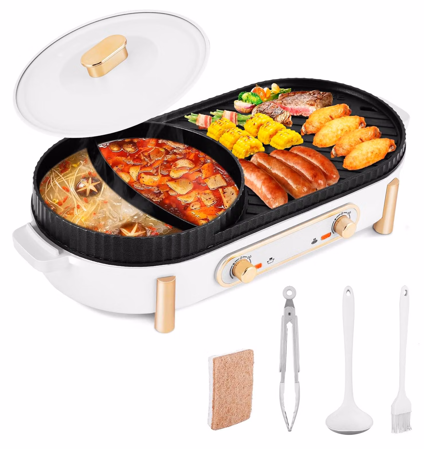 Pentola elettrica multifunzione 2-in-1, con funzione di cottura e griglia, 2200 W, per 3-12 persone.