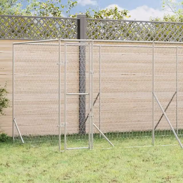 Cuccia per cani da esterno vidaXL in acciaio zincato argento L: 6 m, P: 2 m, H: 2 m