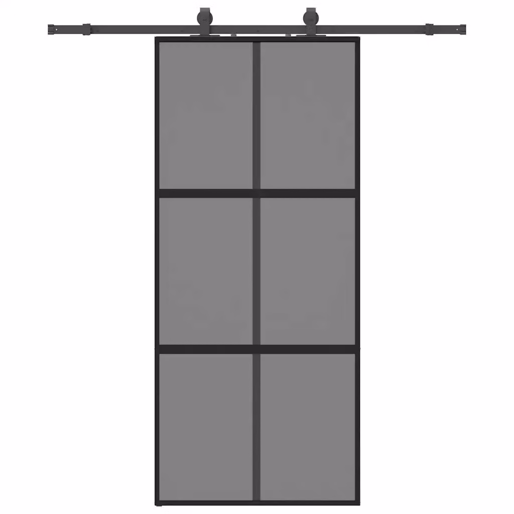 Porta Scorrevole Moderna vidaXL in Vetro Temperato Trasparente con Telaio in Alluminio Nero L: 90 cm, H: 205 cm – 2