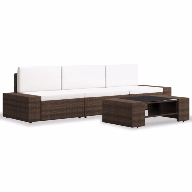 set 4 pezzi da giardino in rattan marrone