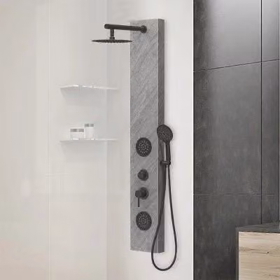 Pannello doccia in acciaio inox effetto pietra con soffione slim e doccetta nero opaco – 1