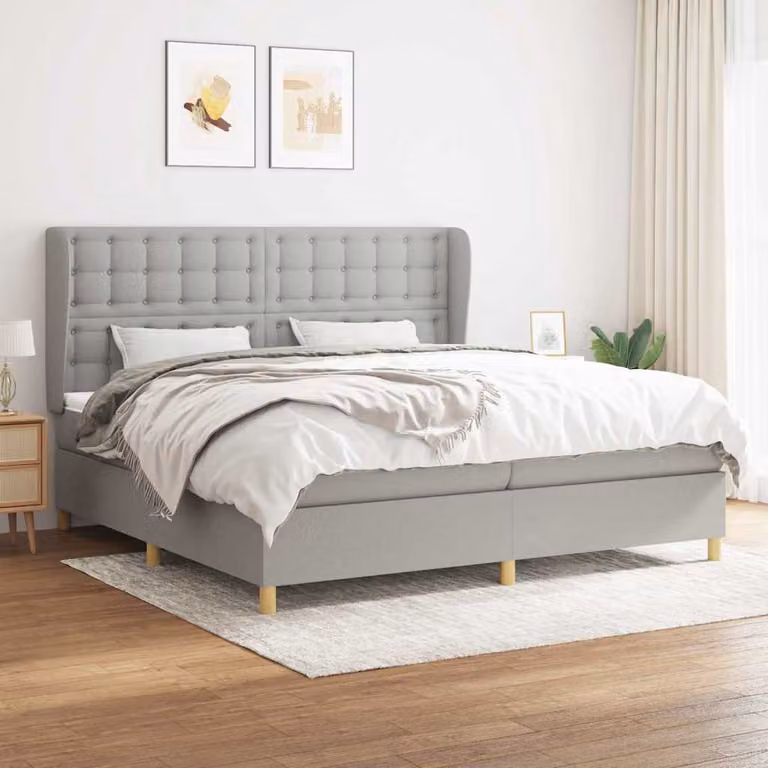 vidaXL Giroletto a Molle con Materasso Ibrido in Tessuto Grigio e Bianco L/P/H: 200 x 200 x 128 cm