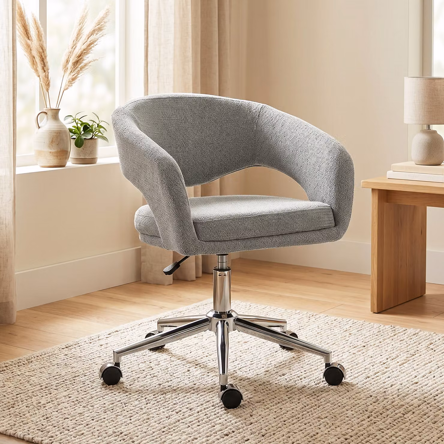 Sedia da ufficio ergonomica HOMCOM in tessuto chenille grigio con altezza regolabile e ruote – 2