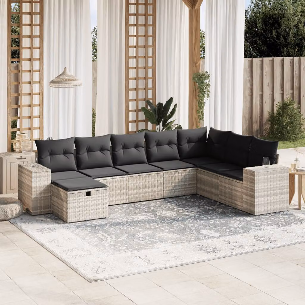 Set Divano da Giardino a L vidaXL 8pz con Cuscini Grigio con Struttura in Metallo e Polyrattan – 1