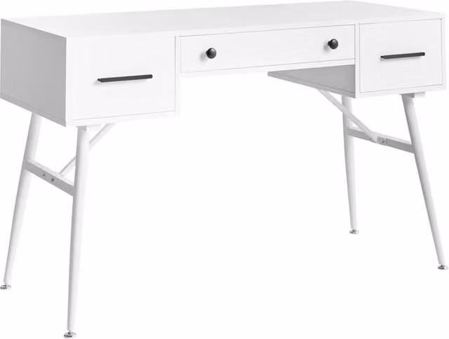 Scrivania da ufficio per casa in truciolato bianco con gambe in ferro 120 x 50 cm con 3 cassetti stile retrò