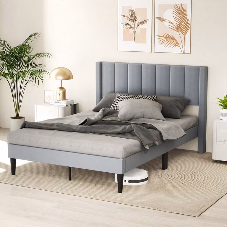 Costway Struttura letto matrimoniale imbottita in velluto con testiera, Grigio, L/P/H: 140 x 200 cm