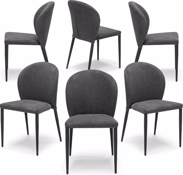 Set di 6 sedie da pranzo moderne Redokasa con rivestimento in tessuto idrorepellente e gambe in metallo, disponibili nei colori Grigio o Turchese, L/P/H: 48 x 58 x 86,5 cm – 1