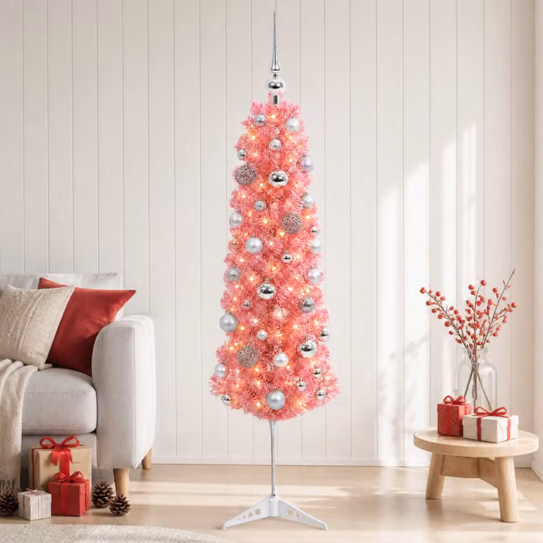 vidaXL Albero di Natale Artificiale Slim con Palline 150 cm 150 LED
