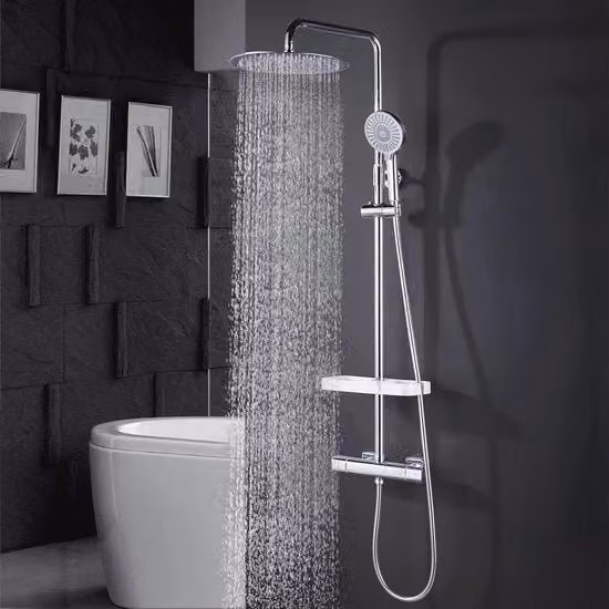 Set di Doccia Completo con Termostato e Doccia a Goccia Rotonda - Sistema di Doccia con Multi Fonti di Calore in Acciaio Inox