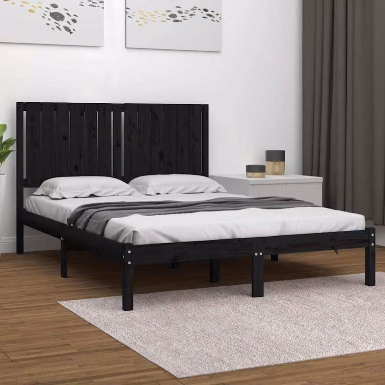 vidaXL Giroletto Nero in Legno Massello di Pino L: 140 cm, P: 190 cm