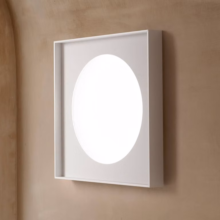 Luceplan Applique da parete di design Cassette, dimmerabile, Bianco / Opale, Soggiorno / Sala da pranzo, Alluminio, Design, Applique