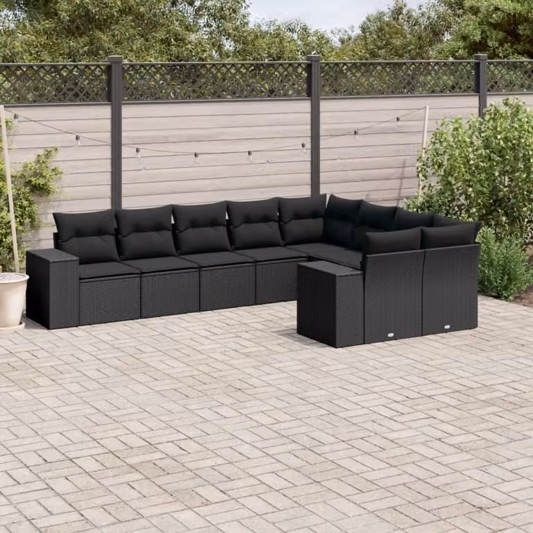 Maison Exclusive - Set Divani da Giardino 9 pz con Cuscini Nero in Polyrattan