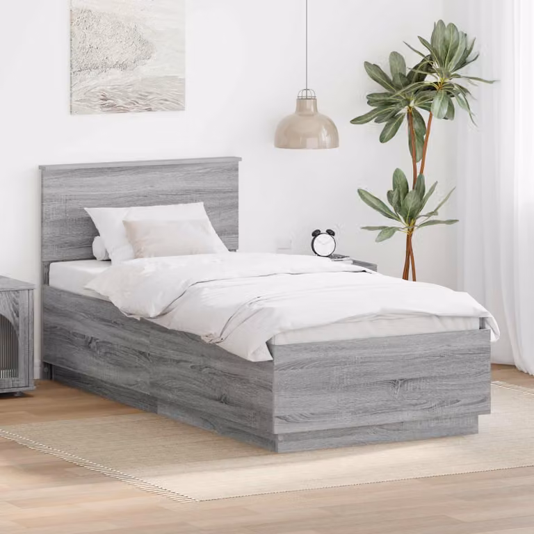 Letto con strisce LED e porte USB vidaXL in legno ingegnerizzato Grigio, L 140 x P 70 x H 210 cm