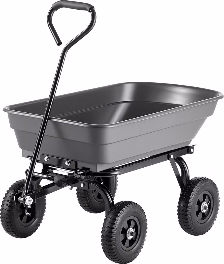 Carrello da giardino SucceBuy con funzione di ribaltamento, capacità di carico 181 kg, carrello di trasporto girevole a 270° per lavori di giardinaggio in plastica e acciaio con pneumatici da 8 pollici, ideale per prati, ghiaia e fango