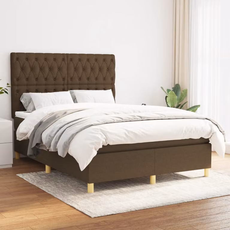 Letto Ibrido vidaXL con Giroletto a Molle e Materasso a Tasche, Marrone e Bianco, L/P/H: 140 x 200 cm