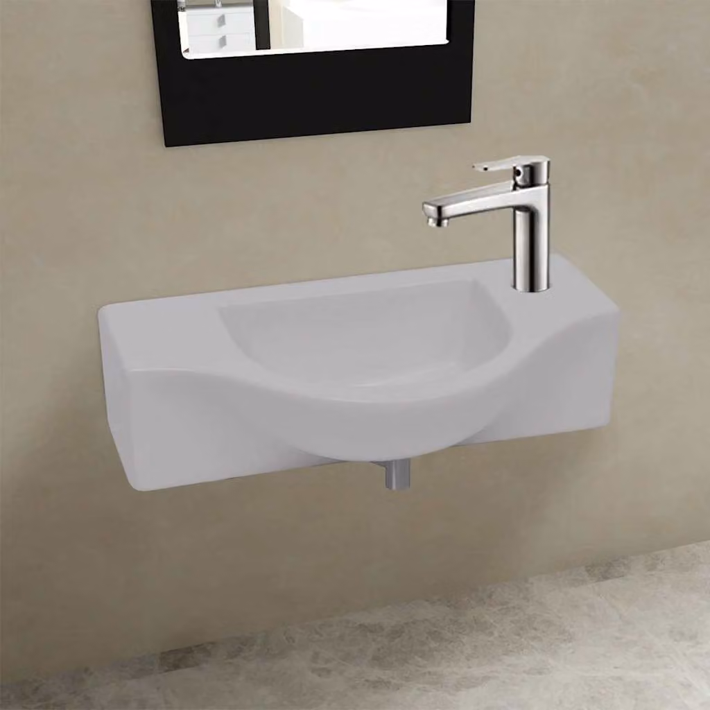 Lavandino da bagno sospeso in ceramica bianca con foro per rubinetto vidaXL L: 45 cm, P: 25 cm, H: 12 cm – 1