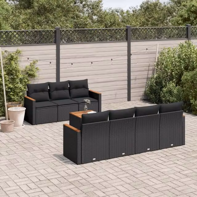 Set Divani da Giardino con Cuscini 8 pz Nero in Polyrattan 3258205