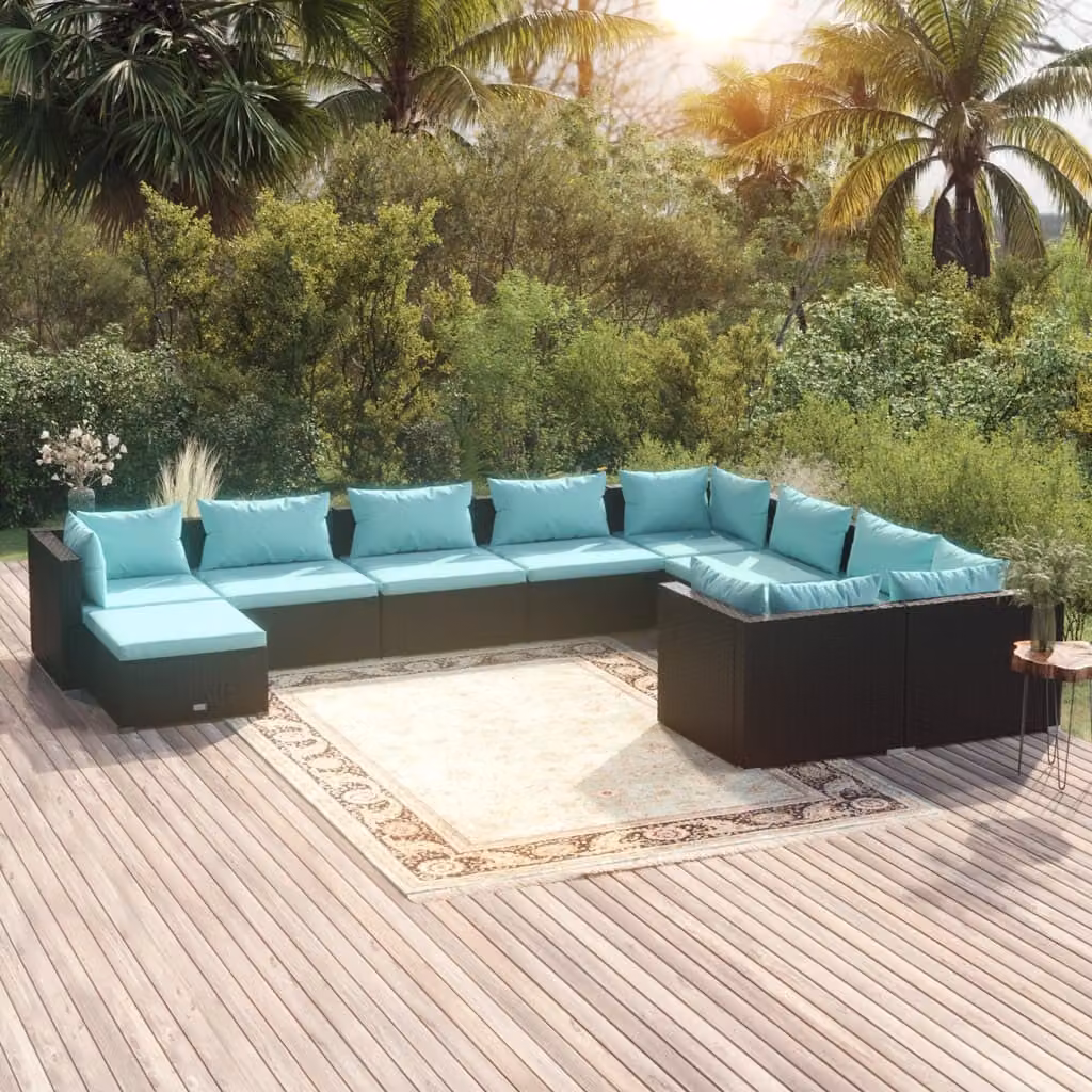 Maison Exclusive - Set da giardino da 10 pezzi con cuscini in polyrattan nero