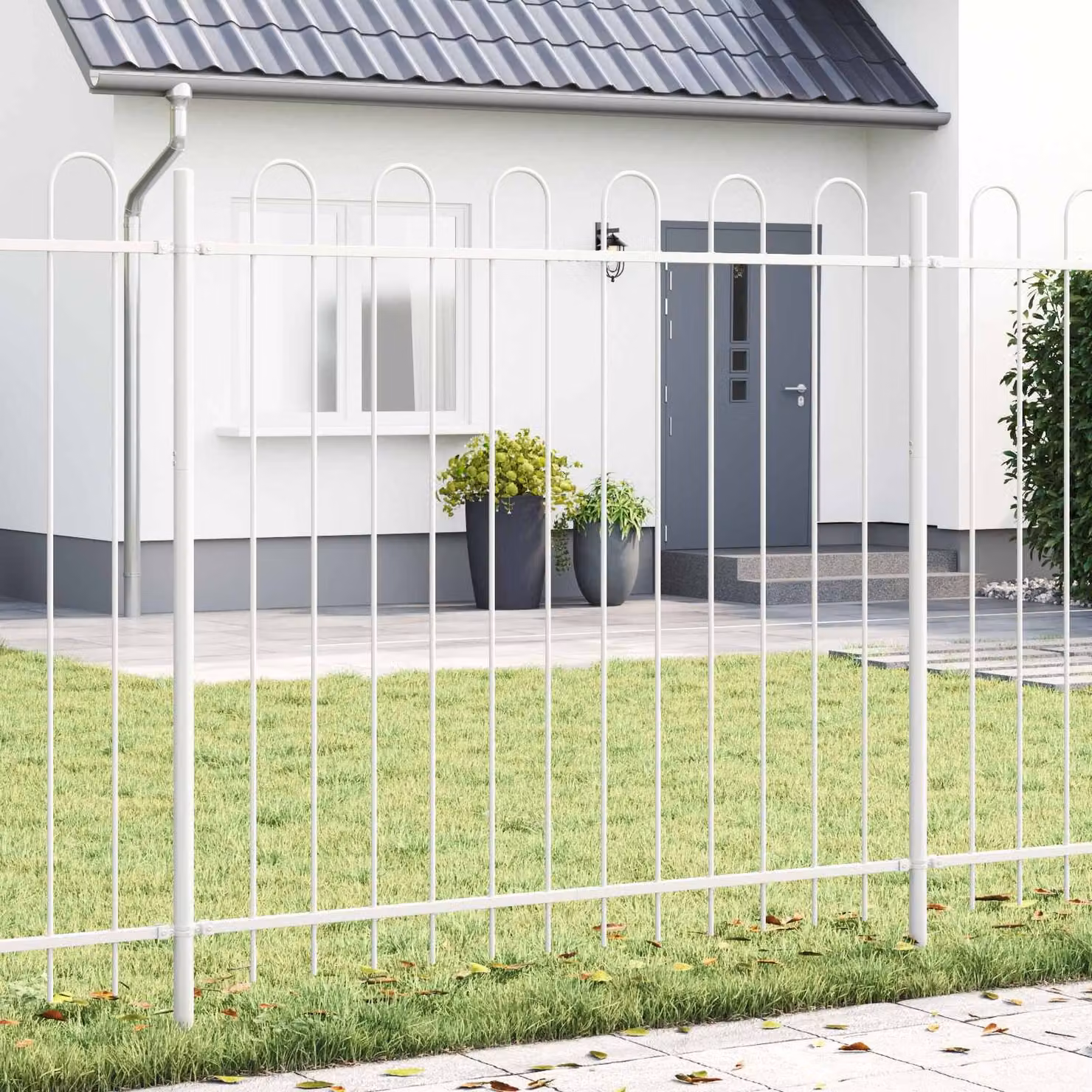 Set di 2 recinzioni per giardino vidaXL BOXTEL in acciaio verniciato a polvere, colore bianco, L: 3,4 m, H: 1 m