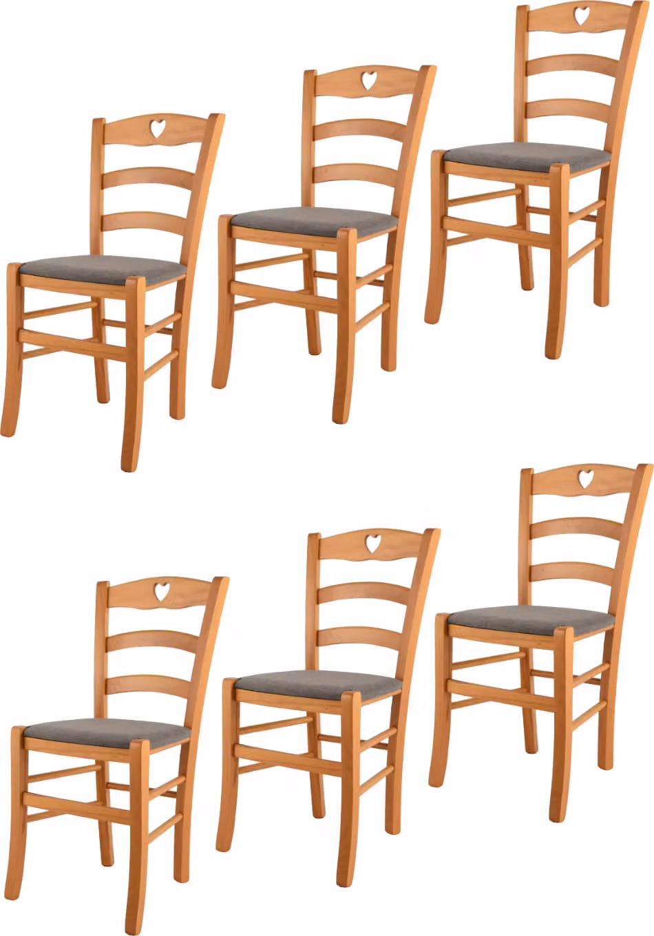 t m c s Tommychairs - Set di 6 sedie CUORE per cucina e sala da pranzo, struttura robusta in legno di faggio laccato nel colore miele e sedile imbottito rivestito in tessuto nel colore marrone fulvo