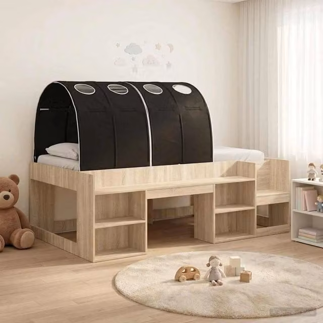 Letto con Tunnel 3 pz Rovere Sonoma e Nero Legno ingegnerizzato 3423640