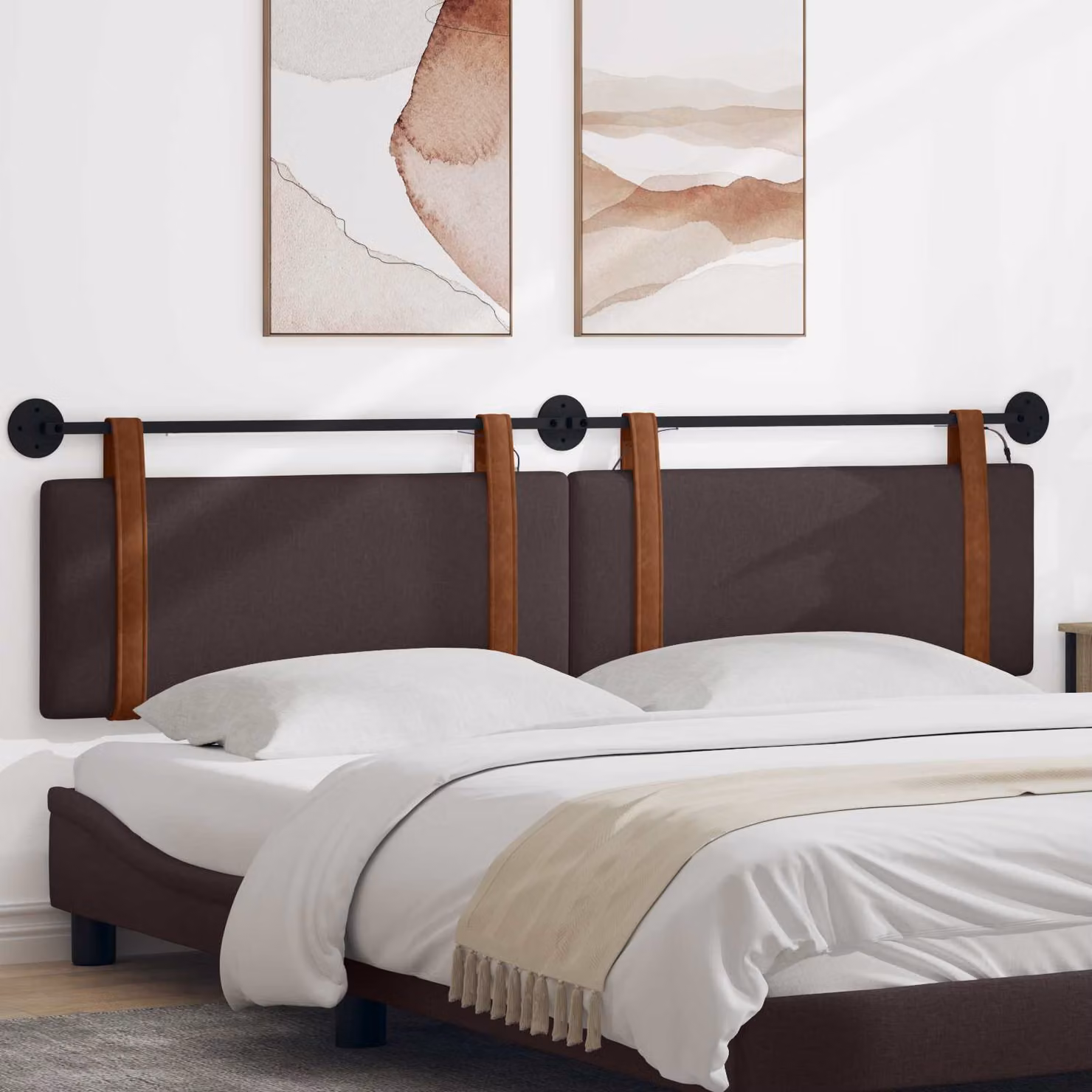 Testiera sospesa vidaXL con luce LED integrata in similpelle marrone scuro