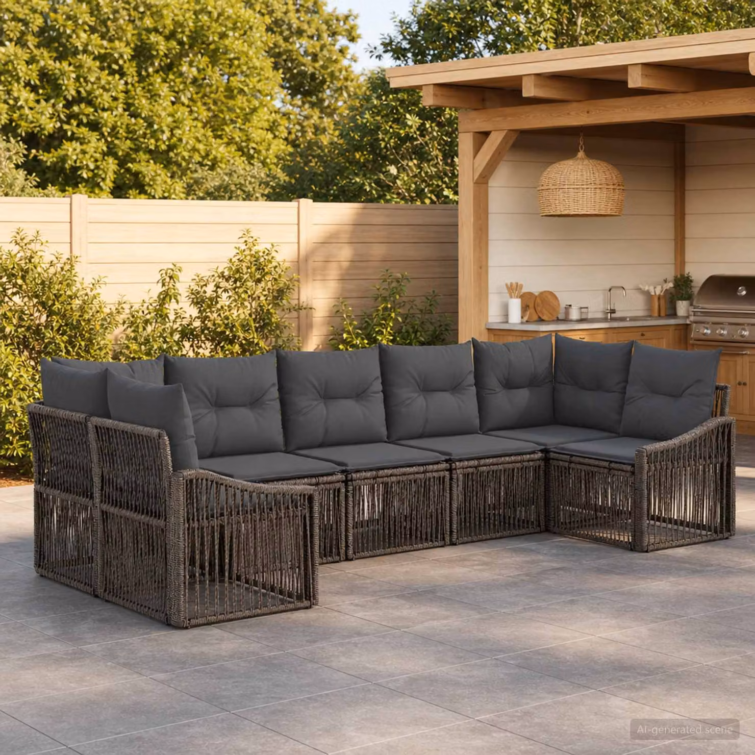 Set Divano da Giardino vidaXL a 7 posti in Polyrattan Grigio con Cuscini e Struttura in Acciaio