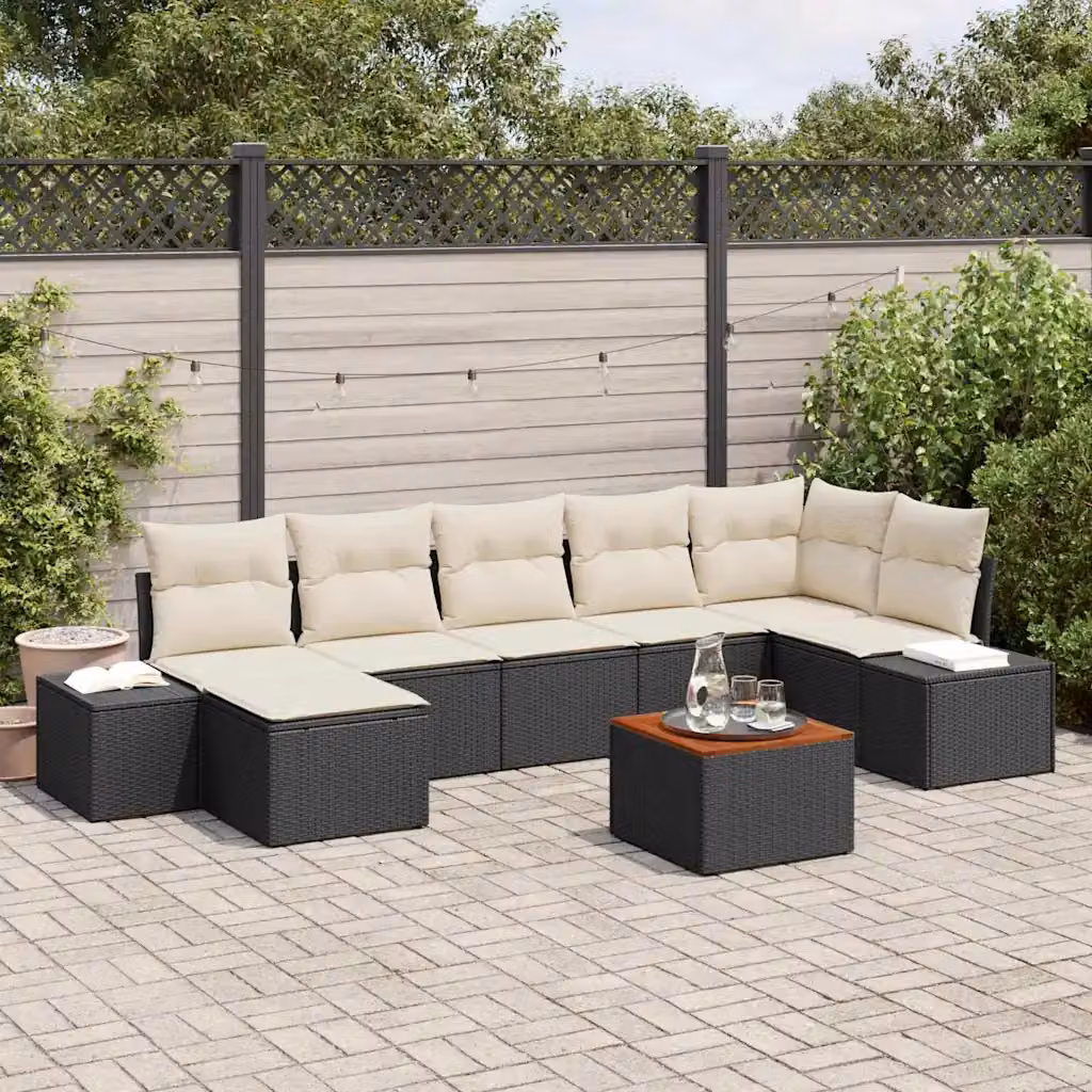 Set Divano da Giardino vidaXL 8 pz Moderno con Cuscini Nero e Bianco – 1