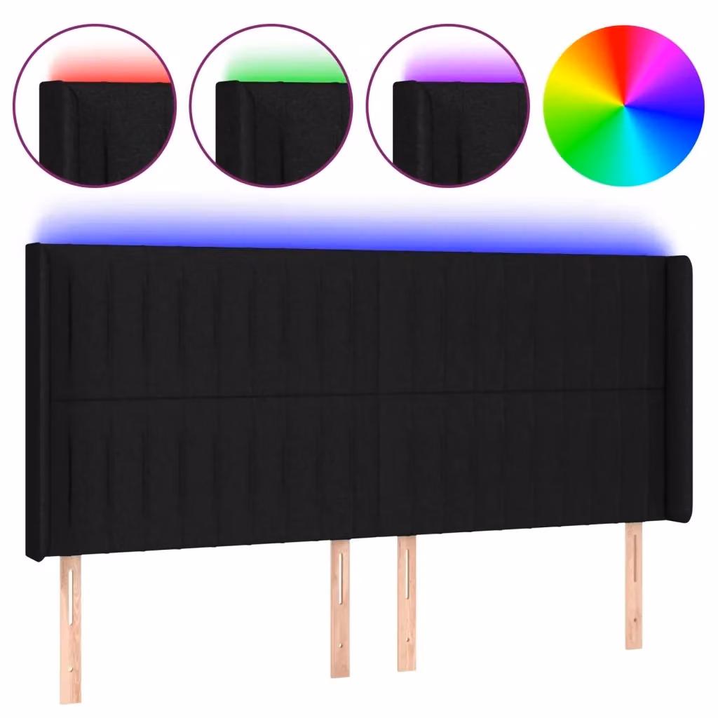 Testiera con LED e porta di ricarica USB vidaXL in tessuto nero, L: 203 cm, P: 16 cm, H: 118/128 cm – 2