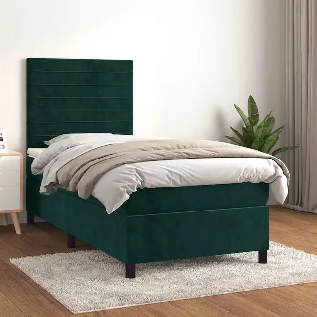 Letto Ibrido con Giroletto a Molle e Materasso vidaXL in Velluto Verde Scuro e Bianco L/P/H: 203 x 100 x 128 cm