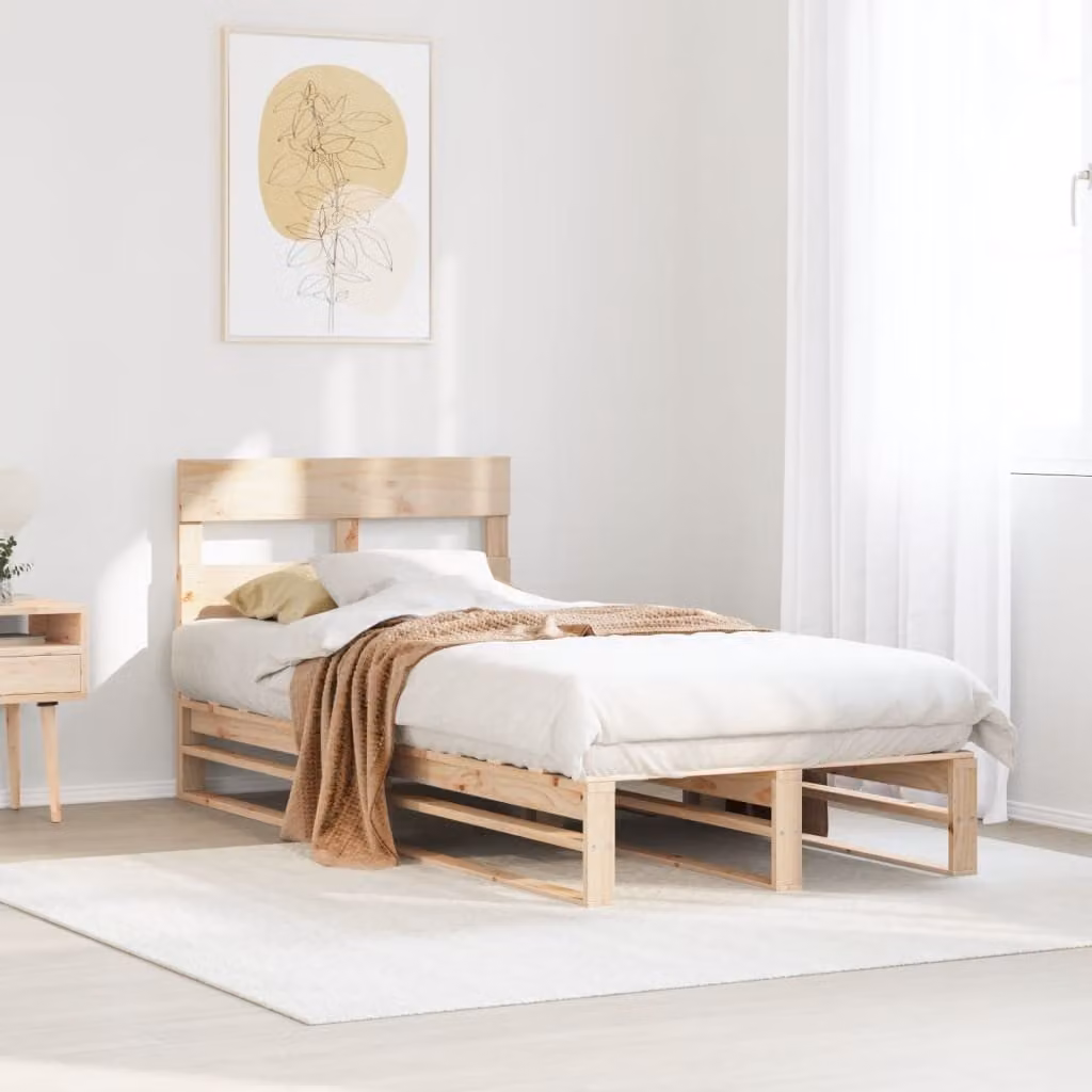 Letto singolo vidaXL in legno massello di pino marrone con doghe fisse, L 90 x P 200 cm