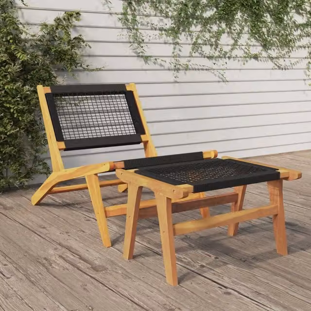 Sedia da giardino con poggiapiedi vidaXL in legno di teak trattato e tessuto in poliestere nero o marrone – 1