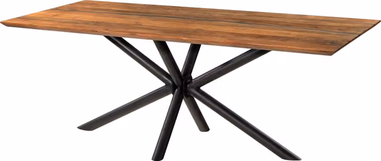 MASSIVMOEBEL24 | Tavolo da pranzo in legno di acacia e resina epossidica nera 180x90x74 laccato natur / gambe incrociate tonde antracite matt EPOXY