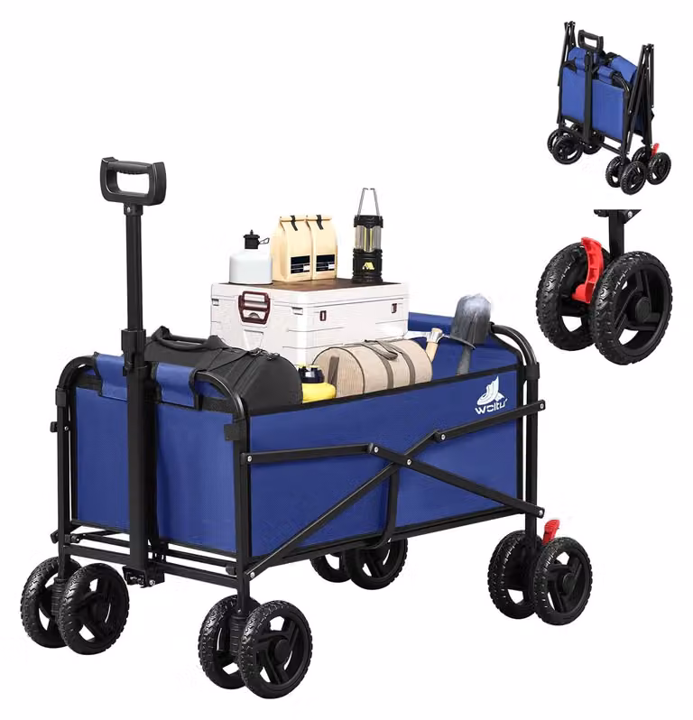 Carrello pieghevole per il trasporto - Carrello da giardino - Freni - Ruote doppie - Capacità di carico: 80 kg - Colore: blu