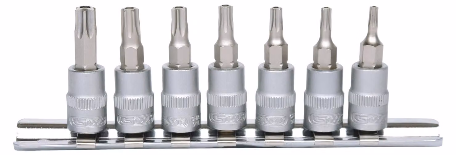 KS TOOLS Set di bussole da 1/4" 7 pz. TB10-TB40 con foro frontale - 911.1460