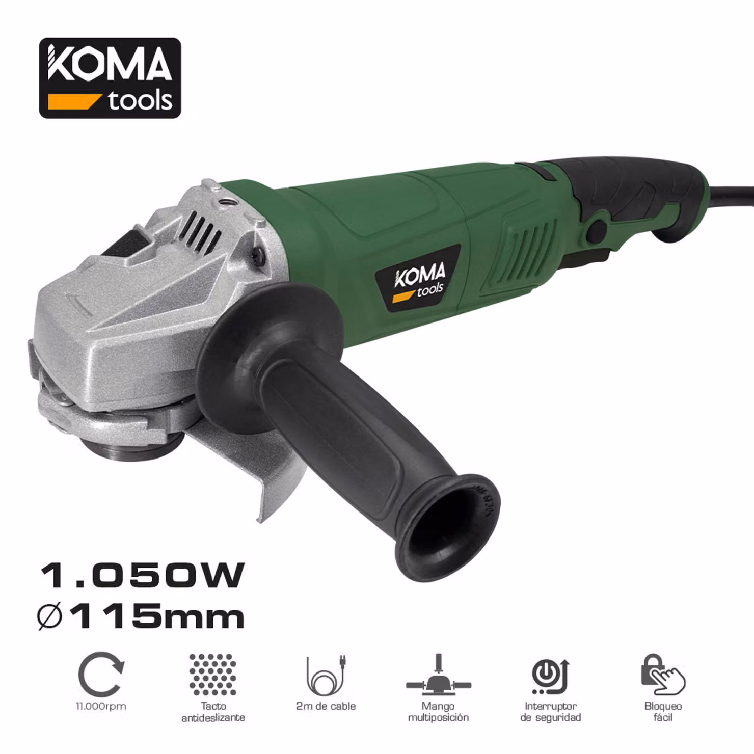 smerigliatrice elettrica 1050w ø115mm 22,8x35,5cm koma tools