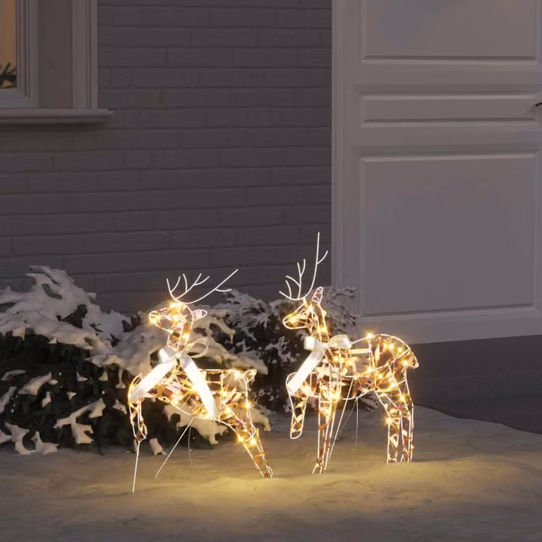 Set di 2 renne vidaXL con 40 LED bianco caldo, H x L x P: 65,5 x 44 x 18 cm