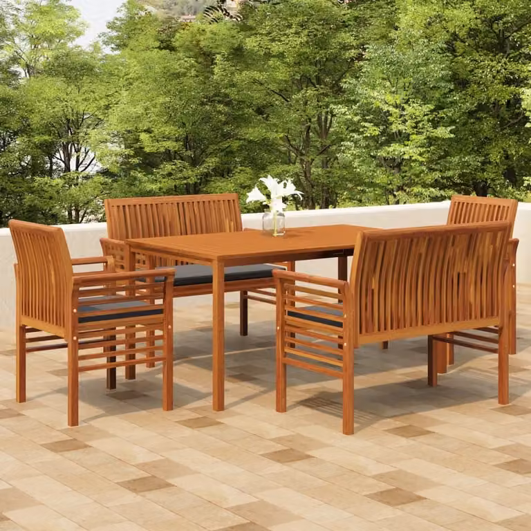 The Living Store Set da pranzo da giardino 5 pezzi con cuscini in legno massiccio di acacia