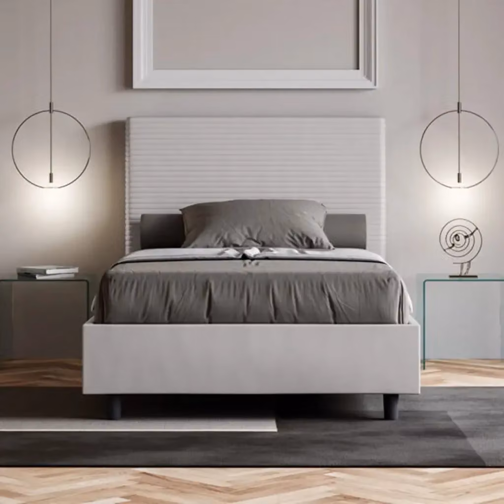 Letto singolo contenitore imbottito Ityhome in similpelle bianco L: 100 cm, P: 190 cm, H: 115 cm – 2
